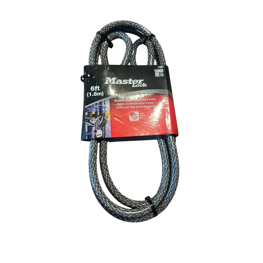 Master Lock 78D 6ft Braided Steel Looped End Cable 3/8in‎ Diameter Vinyl Coated